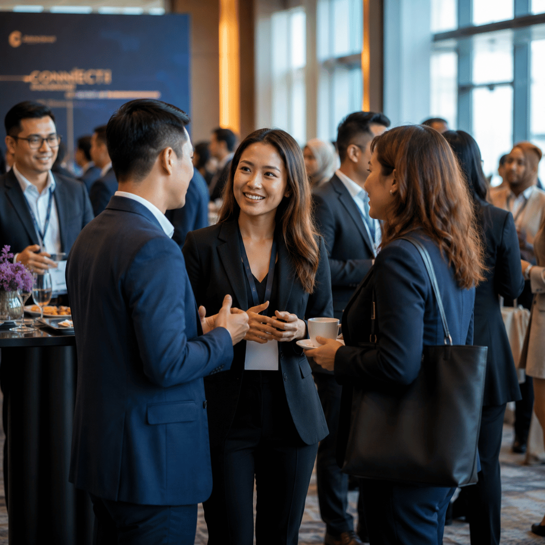 Business professionals networking and shaking hands to build partnerships, generate customers, and support business growth.