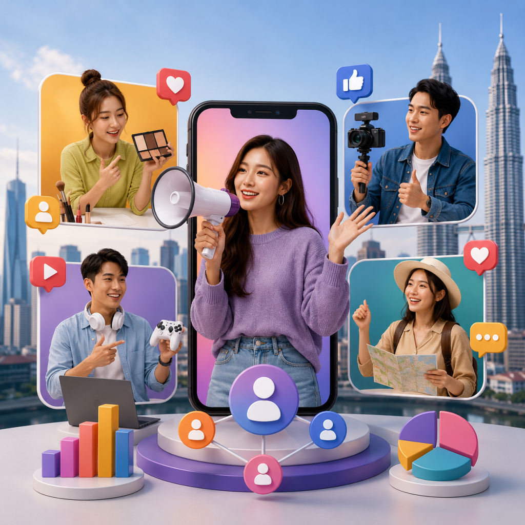 Business using KOL marketing strategy with social media influencers to increase brand awareness.