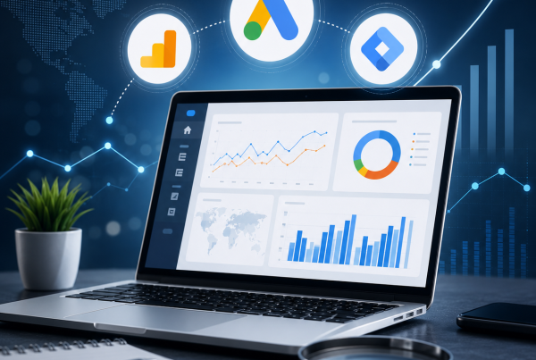Google Ads and Google Analytics dashboard for tracking digital marketing performance and conversions.