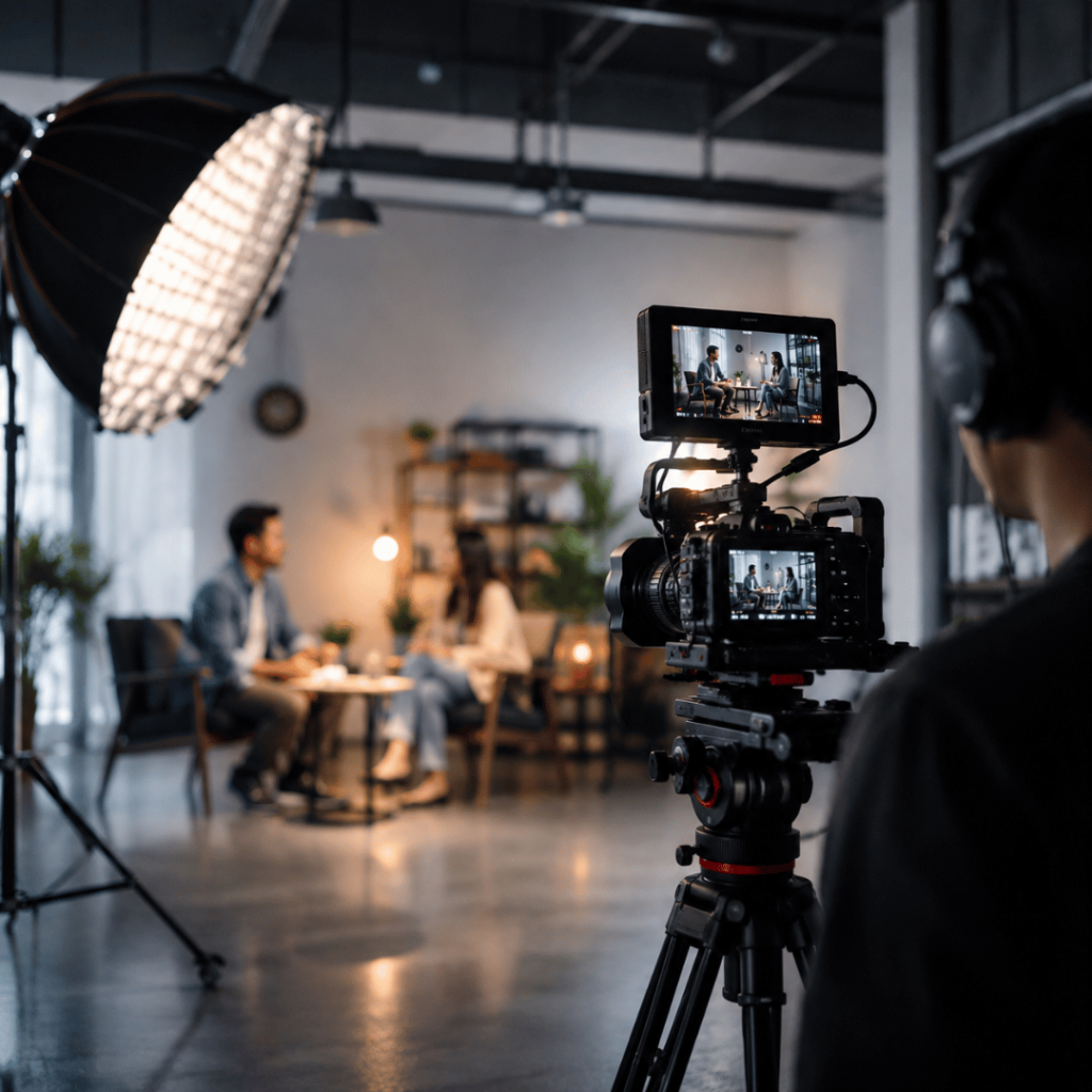 Professional campaign video production setup for creating brand awareness and marketing content