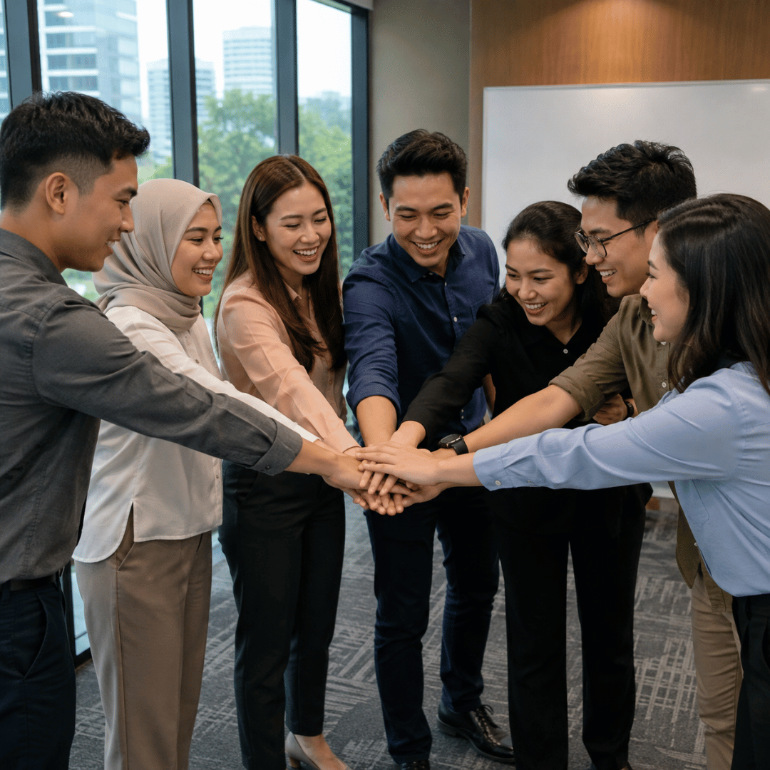 HRD Corp Claimable Team Building programme with employees strengthening teamwork and workplace collaboration