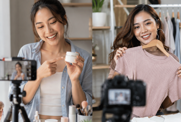 UGC vs influencer content showing two creators producing authentic beauty and fashion marketing content for brands